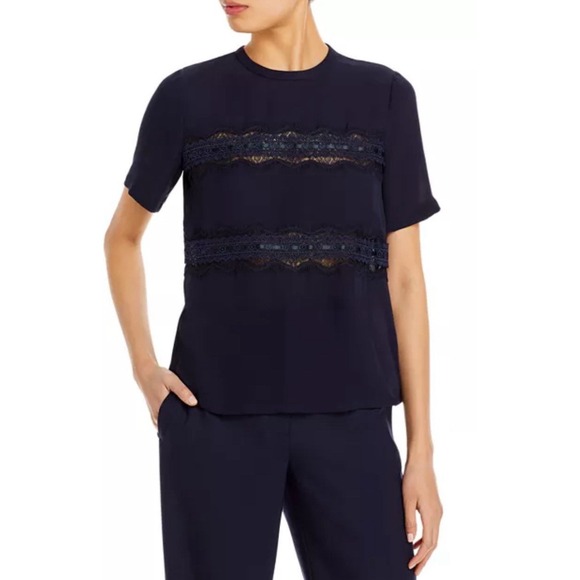 Rebecca Moses Tops - Rebecca Taylor Lace Silk‎ T Shirt Blouse Blue Size XS